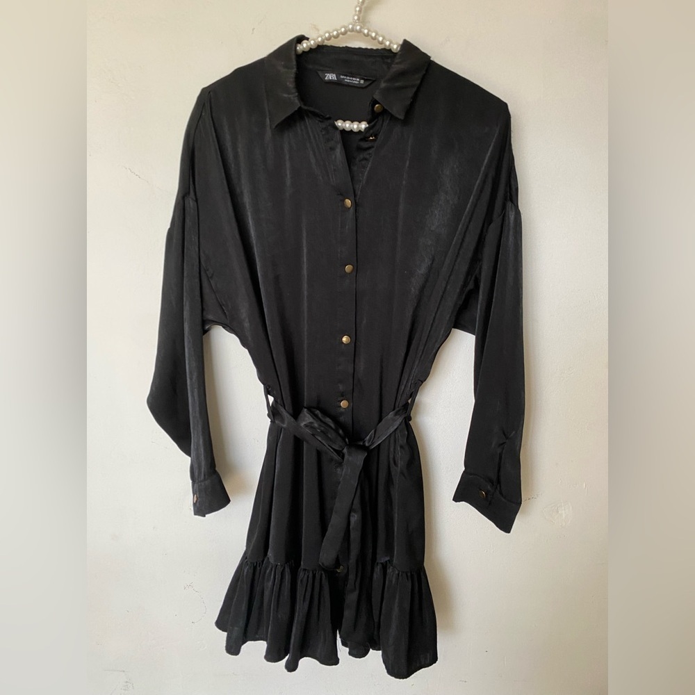 Zara Black Pleated Dolman Sleeve Dress - Picture 4 of 9